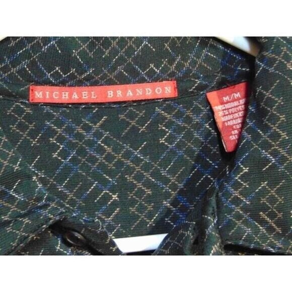 Michael‎ Brandon men's polo Shirt size medium Green with blue polyester blend - Picture 4 of 5